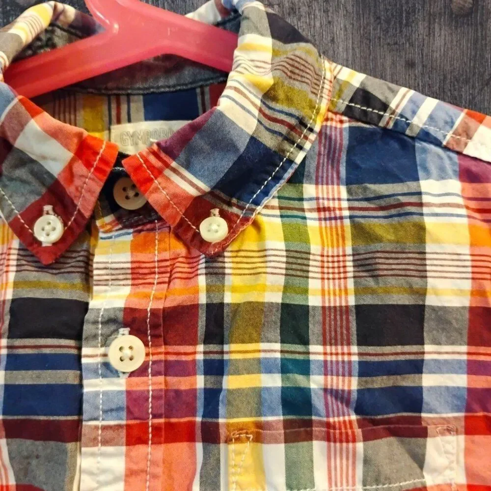 Gymboree Boys Rainbow Plaid Button Front Shirt Size Small